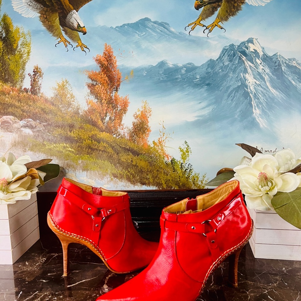 π Lucchese Charlie 1 Horse handcrafted Vintage Heels Western Boots 7 Red RAREπ - Picture 15 of 15